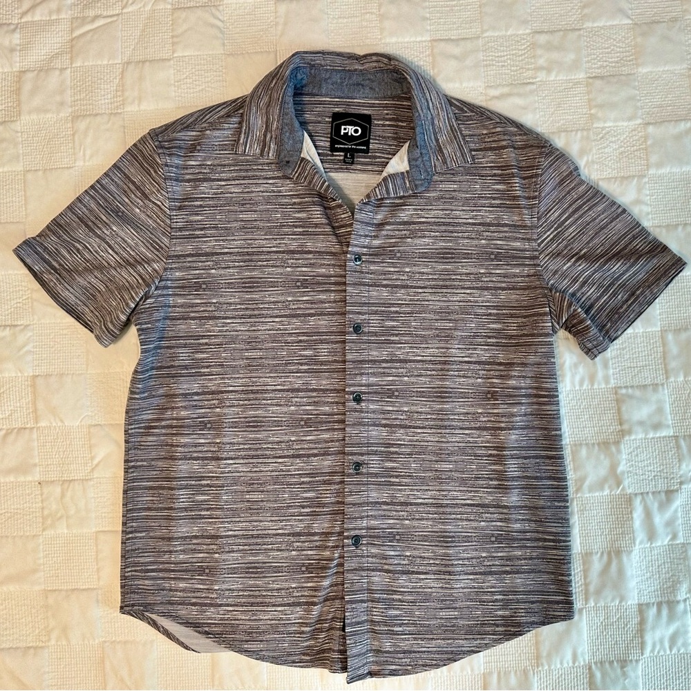 Men's Striped Gray Casual Button Down Shirt